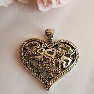 Large Scrollwork Pendant Romantic Heart Design Gold Silver Statement Jewelry 2"